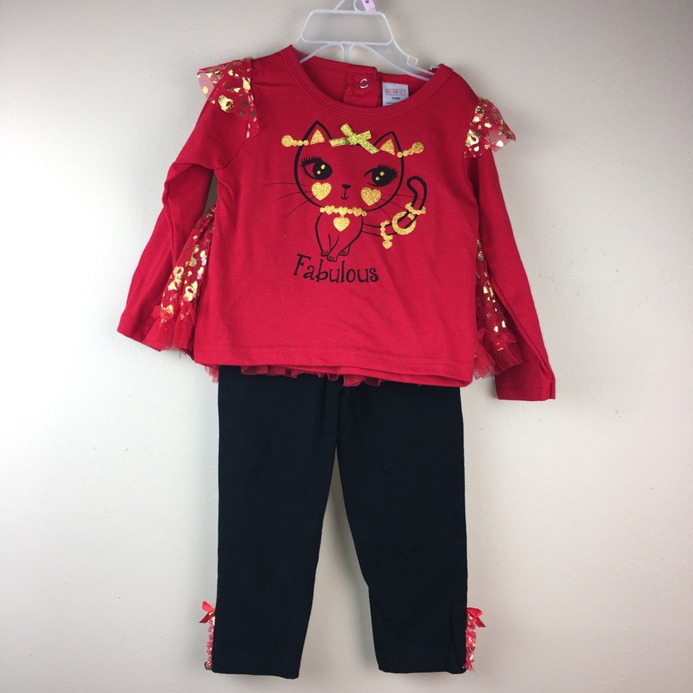 CAT Fabulous 2 Pc Set Gold Red skirted Leggings NWT 18M KBB